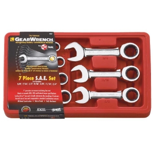 GearWrench 9507 Ratcheting Combination Spanner Set Stubby imperial 7 Pieces